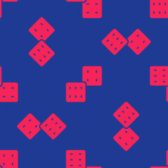 Red Game dice icon isolated seamless pattern on blue background. Casino gambling. Vector