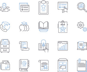online learning outline icons collection. E-learning, virtual, tutorials, digital, courses, education, webinars vector and illustration concept set. instruction, asynchronous, content linear signs