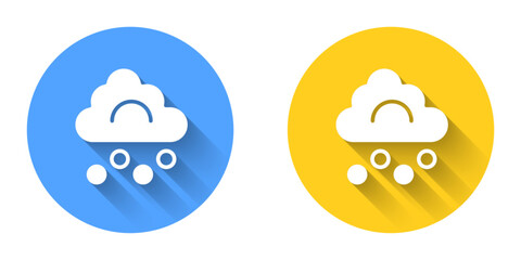White Hail cloud icon isolated with long shadow background. Circle button. Vector