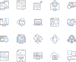 Digital industry outline icons collection. Digital, industry, technology, online, computing, internet, marketing vector and illustration concept set. e-commerce, media, software linear signs