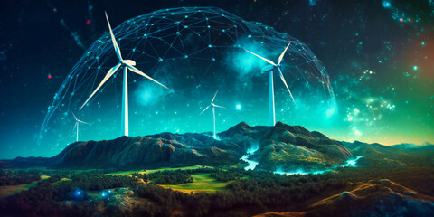 ecology design with solar system and wind turbines