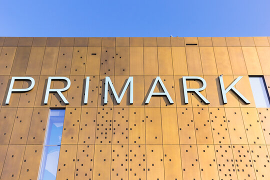 Golden facade of the new Primark clothing store in Wuppertal, Germany