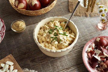 Bread spread made from hard-boiled Easter eggs in a bowl