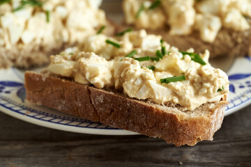 Slice of bread with egg bread spread