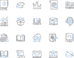 Science and education outline icons collection. Science, education, knowledge, research, teaching, learn, experiment vector and illustration concept set. analysis,discover,logic linear signs