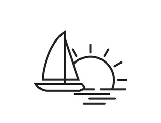 sailing yacht, sea and sun line icon. summer vacation and sea travel symbol. vector image for tourism design