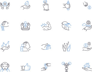 Hands outline icons collection. Grip, Grasp, Clench, Wring, Fist, Hold, Palm vector and illustration concept set. Shake, Rub, Grasping linear signs