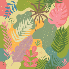 Fototapeta na wymiar Image of beautiful hand-drawn tropical leaves. Vector Image can be used for designer wallpapers, for textile, packaging, printing or any desired idea.