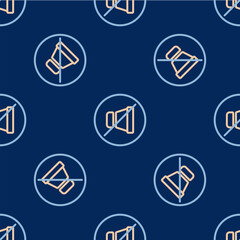 Line Mute microphone icon isolated seamless pattern on blue background. Microphone audio muted. Vector