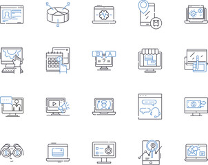 Internet business outline icons collection. e-commerce, online, web, store, shopping, marketing, services vector and illustration concept set. platform, analytics, logistics linear signs