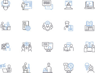 Mentor outline icons collection. mentor, guidance, support, coaching, training, development, leadership vector and illustration concept set. inspiration, motivation, accountability linear signs