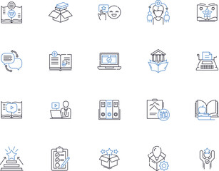 Learning outline icons collection. Instruction, Education, Enrichment, Schooling, Tutoring, Knowledge, Training vector and illustration concept set. Skills, Comprehension, Acquirement linear signs