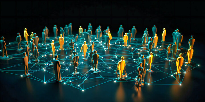 people in a group talking with a network or other connections