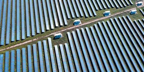 solar power station on field with sunburnt grass