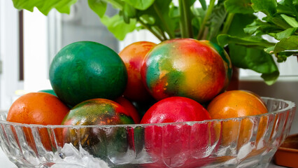 A very beautiful easter eggs in a tray.