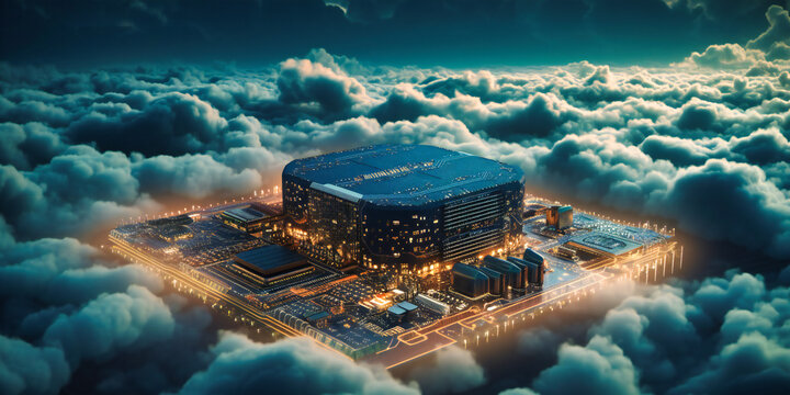the cloud and circuit board that represents the cloud computing