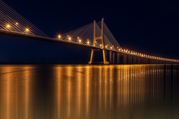 Fototapeta na wymiar Vasco da Gama bridge at night. Lisbon. Portugal