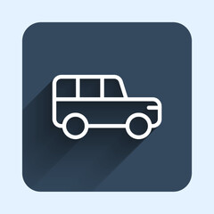 White line Safari car icon isolated with long shadow background. Blue square button. Vector