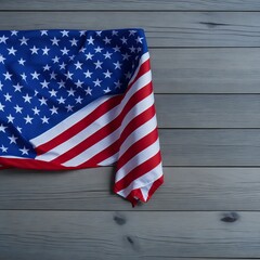 american flag on wooden fence, folded USA flag on wood background, the american flag is folded and placed for USA independence Generative Ai