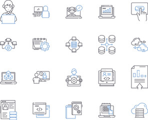 Digital analytics outline icons collection. Digital, Analytics, Data, Tracking, Conversion, Online, Metrics vector and illustration concept set. Analysis, Insight, Business linear signs