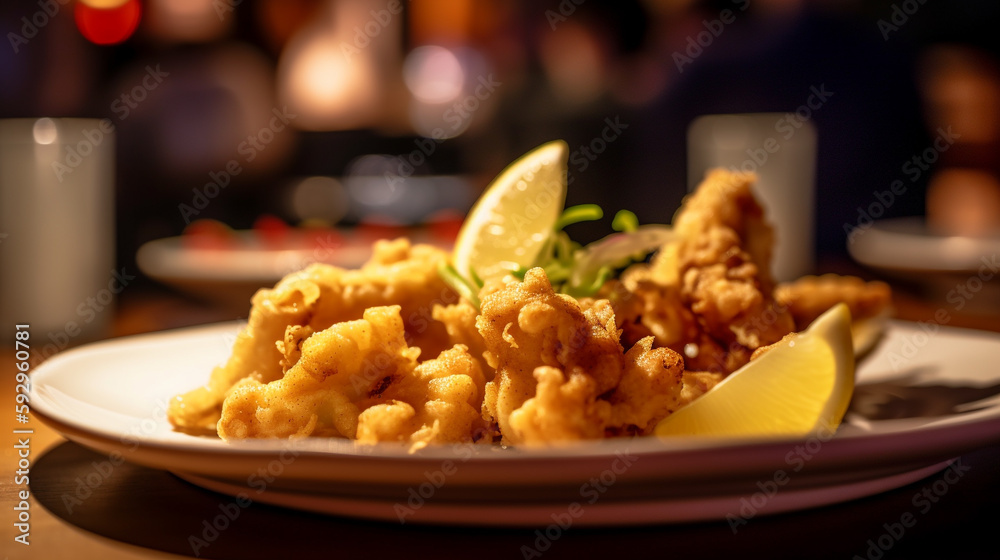 Wall mural Karaage calamari, battered and deep-fried squid