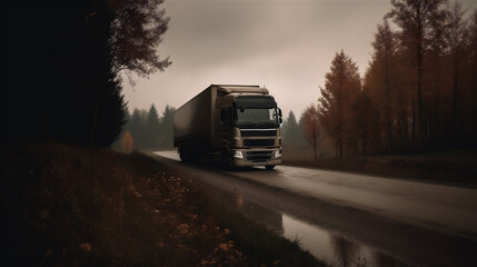 Truck on road in sunlight, generative AI