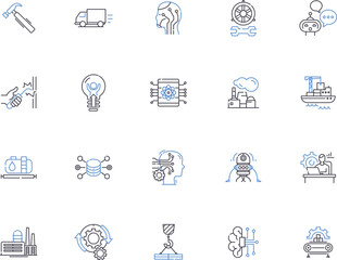 Industrial outline icons collection. Industry, production, manufacturing, automation, equipment, machinery, engineering vector and illustration concept set. chemicals, safety, facilities linear signs