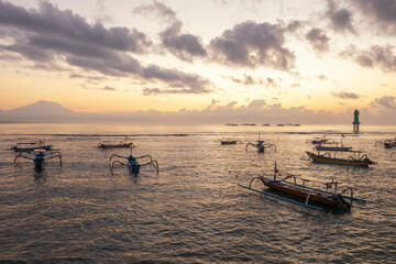 Traditional fisherman boat in Bali island near the beach