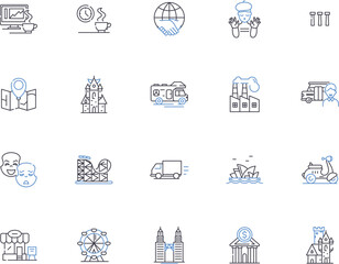 City outline icons collection. Town, Metropolis, Urban, Municipality, Settlement, Population, Isolated vector and illustration concept set. Community, Area, Abode linear signs