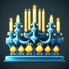 Fototapeta na wymiar First day of Hanukkah with burning Hanukkah colorful candles in Menorah, Generative Ai