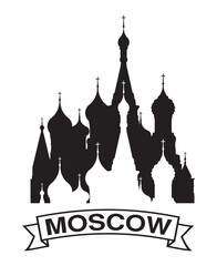 Fototapeta premium Symbols of Moscow Russia with The shadow of The Cathedral of Vasily the Blessed or Saint Basil Cathedral drawing in black and white vector
