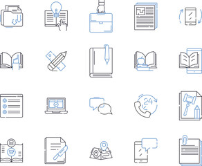 higher education outline icons collection. Universities, Colleges, Degrees, Graduate, Post-Graduate, Masters, Doctorate vector and illustration concept set. Research, Learning, Professors linear signs