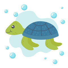 Cartoon turtles. Happy funny animals. Illustration of a friendly turtle. Sea creatures.
