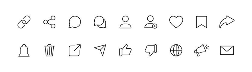 Social media thin line icon set.  Vector EPS 10