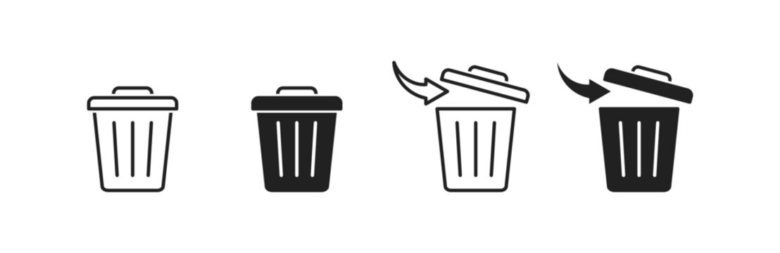 Trash can icon set. Bin icon, garbage symbol with aroow. Vector EPS 10
