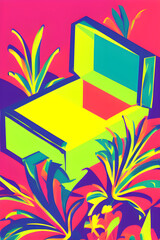 Open box on an abstract tropical background. Generative AI