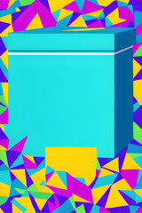 Blue box on colorful geometric background. Generative AI