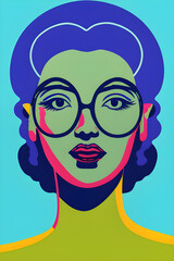 Portrait of a woman with glasses, retro illustration. Generative AI