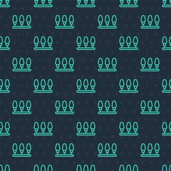 Green line Christmas lights icon isolated seamless pattern on blue background. Merry Christmas and Happy New Year. Vector