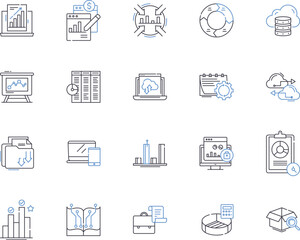 Data and devices outline icons collection. data, devices, computer, laptop, tablet, smartphone, server vector and illustration concept set. cloud, network, internet linear signs