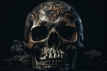 Grunge Skull Dark Background. Generative AI