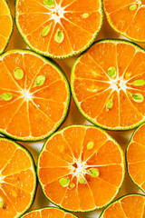 Macro orange,Fresh orange slice in water with bubbles on white background