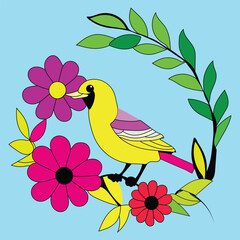 Colorful bird and beautiful flower-vector artwork