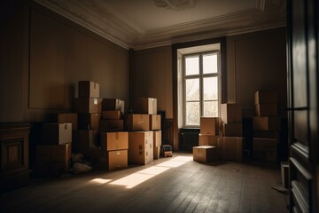 moving boxes in empty room. Generative AI