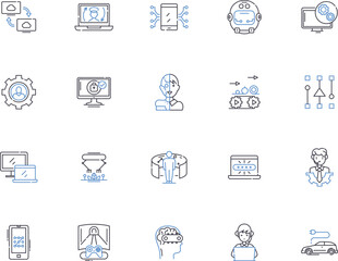 Automation outline icons collection. Robotic, Process, Machine, Automated, Control, Technology, AI vector and illustration concept set. System, Integration, Networking linear signs