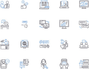 Online people outline icons collection. People, Online, Networking, Community, Connect, Chatting, Users vector and illustration concept set. Interact, Friends, Group linear signs