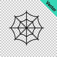 Black line Spider web icon isolated on transparent background. Cobweb sign. Happy Halloween party. Vector
