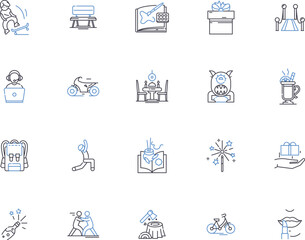 Active lifestyle outline icons collection. Active, Lifestyle, Exercising, Healthy, Walking, Running, Jogging vector and illustration concept set. Cycling, Swimming, Fitness linear signs