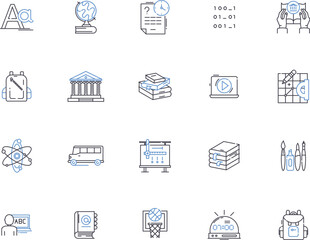 High school outline icons collection. Highschool, Education, Academics, Learning, Students, Grades, Classes vector and illustration concept set. Campus, School, Diploma linear signs