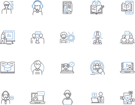 Mentor outline icons collection. mentor, guidance, support, coaching, training, development, leadership vector and illustration concept set. inspiration, motivation, accountability linear signs